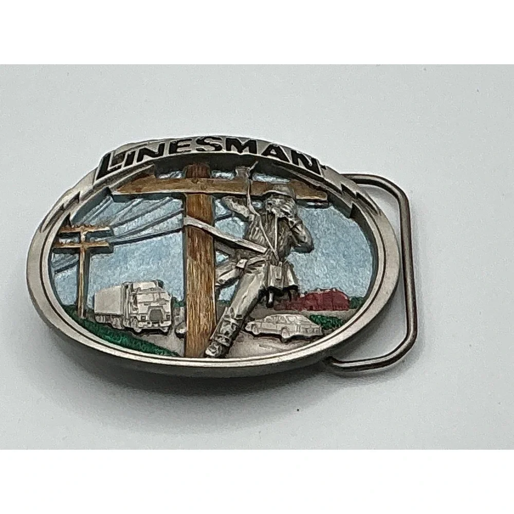 Vintage 1986 The Great American Buckle Co Linesman Pewter Belt Buckle 1809‎ Mens
